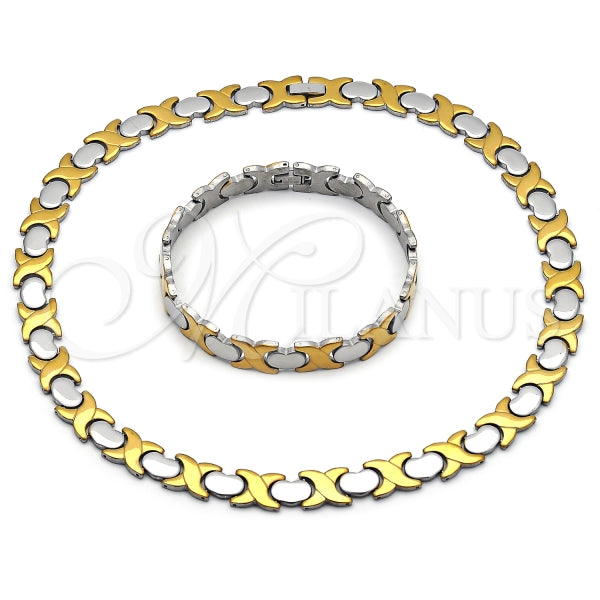 Collar y Pulso 06.231.0034.1 Acero Inoxidable, Diseño de Besos y Abrazos y Corazon, Diseño de Besos y Abrazos, Pulido, Dos Tonos