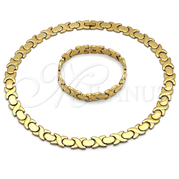 Collar y Pulsera 06.231.0034.2 Acero Inoxidable, Diseño de Besos y Abrazos y Corazón, Pulido, Tono Dorado