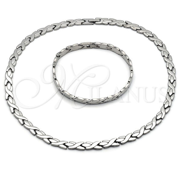 Collar y Pulsera 06.231.0035 Acero Inoxidable, Diseño de Besos y Abrazos, Pulido, Tono Plateado