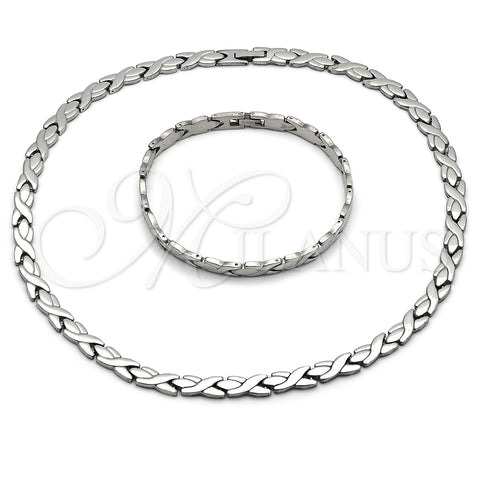 Collar y Pulsera 06.231.0035 Acero Inoxidable, Diseño de Besos y Abrazos, Pulido, Tono Plateado