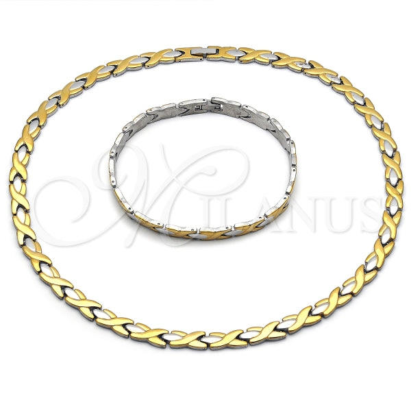 Collar y Pulso 06.231.0035.1 Acero Inoxidable, Diseño de Besos y Abrazos, Pulido, Dos Tonos