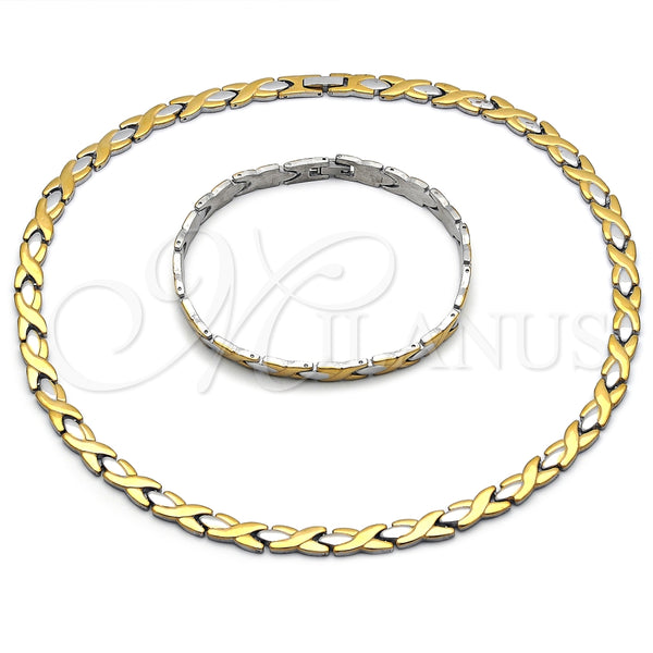 Collar y Pulsera 06.231.0035.1 Acero Inoxidable, Diseño de Besos y Abrazos, Pulido, Dos Tonos