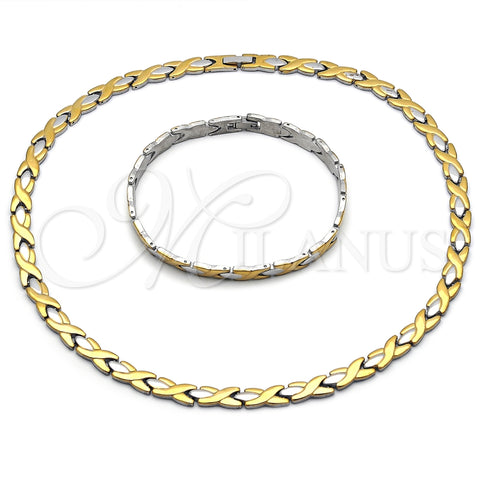 Collar y Pulsera 06.231.0035.1 Acero Inoxidable, Diseño de Besos y Abrazos, Pulido, Dos Tonos