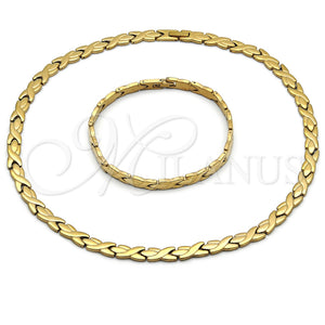 Collar y Pulsera 06.231.0035.2 Acero Inoxidable, Diseño de Besos y Abrazos, Pulido, Tono Dorado