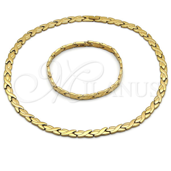 Collar y Pulsera 06.231.0035.2 Acero Inoxidable, Diseño de Besos y Abrazos, Pulido, Tono Dorado