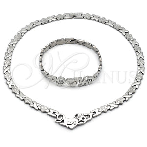 Collar y Pulsera 06.231.0036 Acero Inoxidable, Diseño de Besos y Abrazos y Corazón, Pulido, Tono Plateado