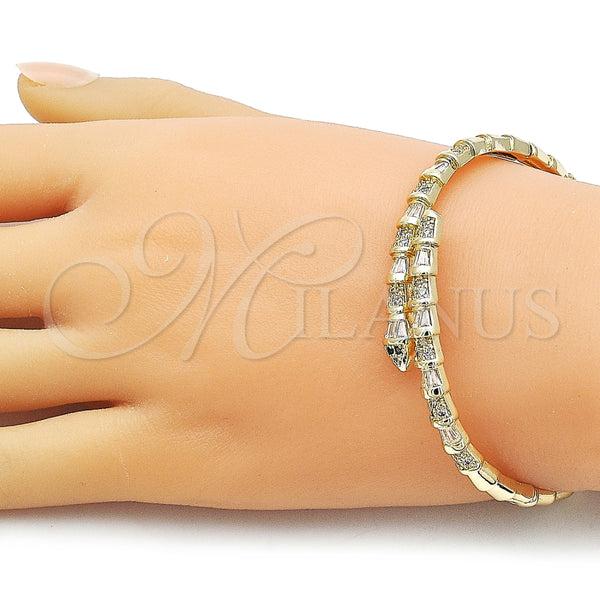 Aro Individual 07.282.0076.04 Oro Laminado, Diseño de Serpiente y Baguette, con Blanca Zirconia Cubica and Blanca Micro Pave, Pulido, Tono Dorado (Thickness, Size 4 (2.25 Diameter))