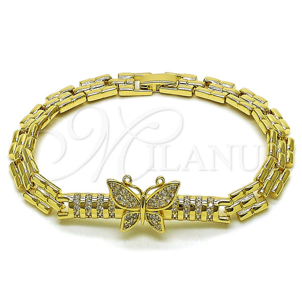 Pulsera Elegante 03.283.0547.07 Oro Laminado, Diseño de Mariposa, con Blanca Zirconia Cubica, Pulido, Tono Dorado (Thickness, 8 Inches Length)