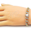 Pulsera Elegante 03.283.0549.07 Oro Laminado, Diseño de Corazón y Cluster, con Blanca Zirconia Cubica and Blanca Micro Pave, Pulido, Tono Dorado (Thickness, 8 Inches Length)