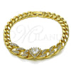 Pulsera Elegante 03.283.0549.07 Oro Laminado, Diseño de Corazón y Cluster, con Blanca Zirconia Cubica and Blanca Micro Pave, Pulido, Tono Dorado (Thickness, 8 Inches Length)