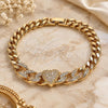 Pulsera Elegante 03.283.0550.07 Oro Laminado, Diseño de Corazón y Miami Cubana, con Zirconia Cubica Blanca y Micro Pave Blanca, Pulido, Tono Dorado (Grosor 07.2 MM, 8 Pulgadas de Largo)