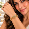 Pulsera Elegante 03.283.0551.07 Oro Laminado, Diseño de Corazón y Miami Cubana, con Micro Pave Blanca, Pulido, Tono Dorado (Grosor 06.5 MM, 7 Pulgadas de Largo)