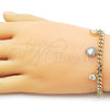 Pulsera de Dije 03.283.0552.07 Oro Laminado, Diseño de Corazón y Miami Cubana, con Zirconia Cubica Blanca y Micro Pave Blanca, Pulido, Tono Dorado (Grosor 05 MM, 7 Pulgadas de Largo)