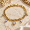 Pulsera de Dije 03.283.0552.07 Oro Laminado, Diseño de Corazón y Miami Cubana, con Zirconia Cubica Blanca y Micro Pave Blanca, Pulido, Tono Dorado (Grosor 05 MM, 7 Pulgadas de Largo)