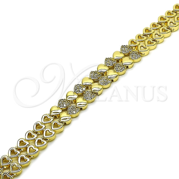 Pulsera Tennis 03.283.0554.07 Oro Laminado, Diseño de Corazon, con Micro Pave Blanca, Pulido, Dorado