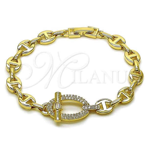 Pulsera Elegante 03.283.0555.07 Oro Laminado, Diseño de Mariner y Puff Mariner, Diseño de Mariner, con Micro Pave Blanca, Pulido, Dorado