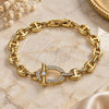 Pulsera Elegante 03.283.0555.07 Oro Laminado, Diseño de Mariner y Puff Mariner, con Micro Pave Blanca, Pulido, Tono Dorado (Grosor 07.4 MM, 7 Pulgadas de Largo)