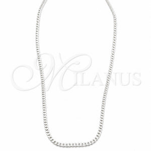 Gargantilla Basica 04.433.0007.22 Plata Rodinada, Diseño de Cubana, Pulido, Tono Plateado (Calibre 100, Grosor 03.9 MM, 22 Pulgadas de Largo)