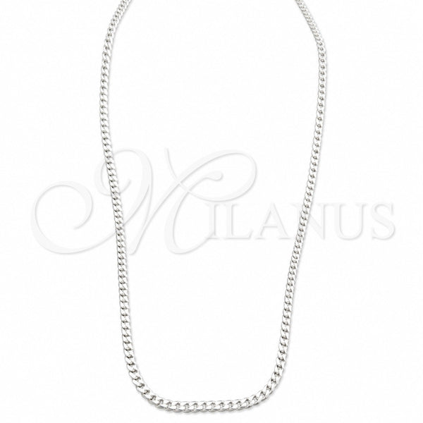 Gargantilla Basica 04.433.0007.22 Plata Rodinada, Diseño de Cubana, Pulido, Tono Plateado (Calibre 100, Grosor 03.9 MM, 22 Pulgadas de Largo)