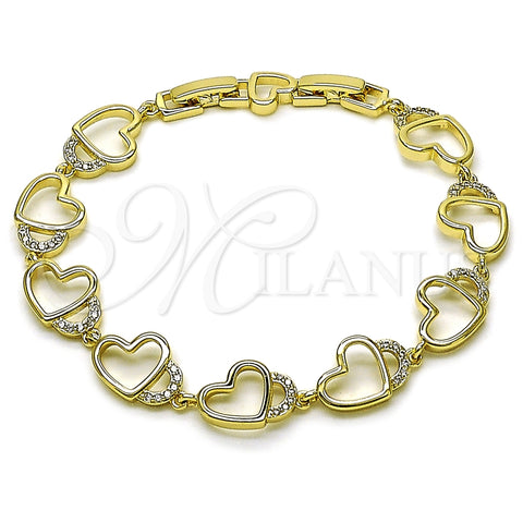 Pulsera Tennis 03.213.0427.08 Oro Laminado, Diseño de Corazón, con Blanca Zirconia Cubica, Pulido, Tono Dorado (10 MM Thickness, 8 Inches Length)