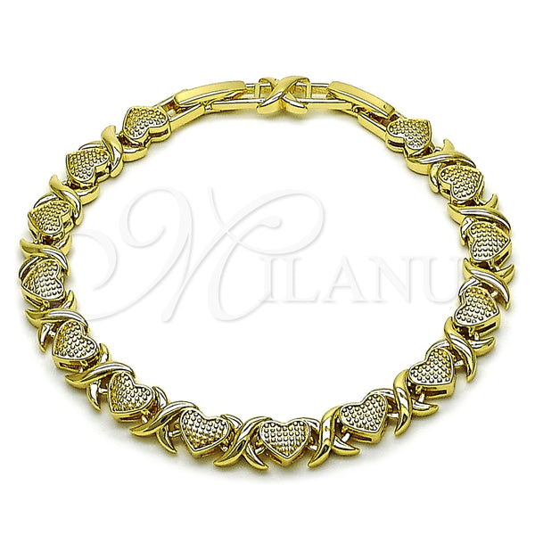 Pulsera Tennis 03.213.0431.07 Oro Laminado, Diseño de Besos y Abrazos, Mate, Tono Dorado (Grosor 06.8 MM, 8 Pulgadas de Largo)