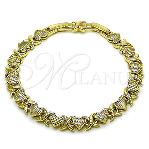 Pulsera Tennis 03.213.0431.07 Oro Laminado, Diseño de Besos y Abrazos, Mate, Tono Dorado (Grosor 06.8 MM, 8 Pulgadas de Largo)