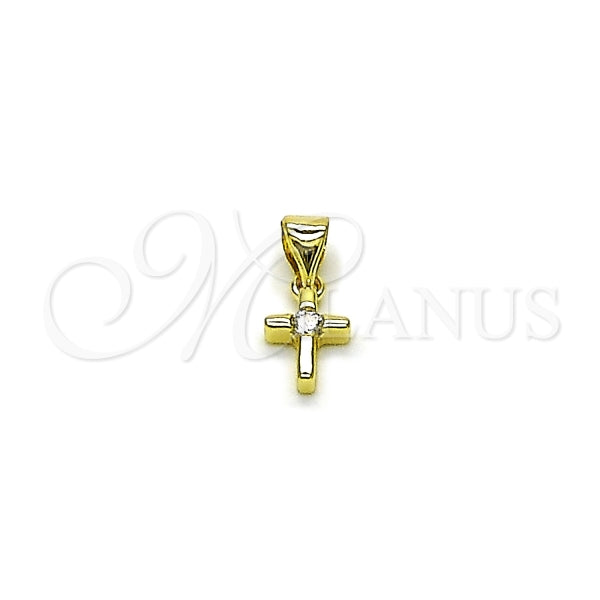 Dije Religioso 05.213.0193 Oro Laminado, Diseño de Cruz, con Zirconia Cubica Blanca, Pulido, Dorado