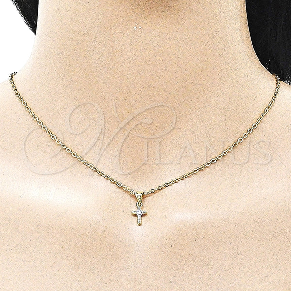 Dije Religioso 05.213.0193 Oro Laminado, Diseño de Cruz, con Blanca Zirconia Cubica, Pulido, Tono Dorado
