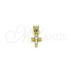 Dije Religioso 05.213.0193 Oro Laminado, Diseño de Cruz, con Blanca Zirconia Cubica, Pulido, Tono Dorado