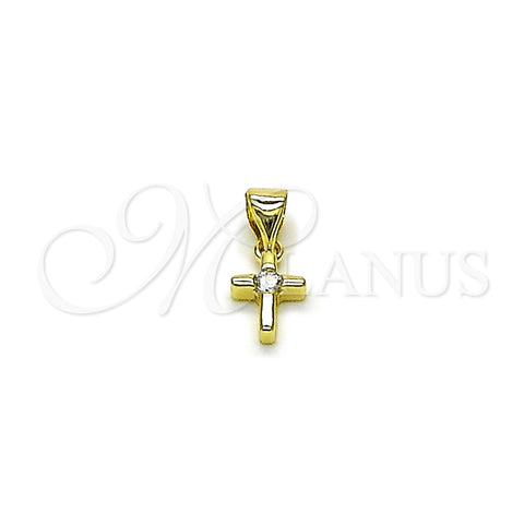 Dije Religioso 05.213.0193 Oro Laminado, Diseño de Cruz, con Blanca Zirconia Cubica, Pulido, Tono Dorado