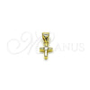 Dije Religioso 05.213.0193 Oro Laminado, Diseño de Cruz, con Blanca Zirconia Cubica, Pulido, Tono Dorado