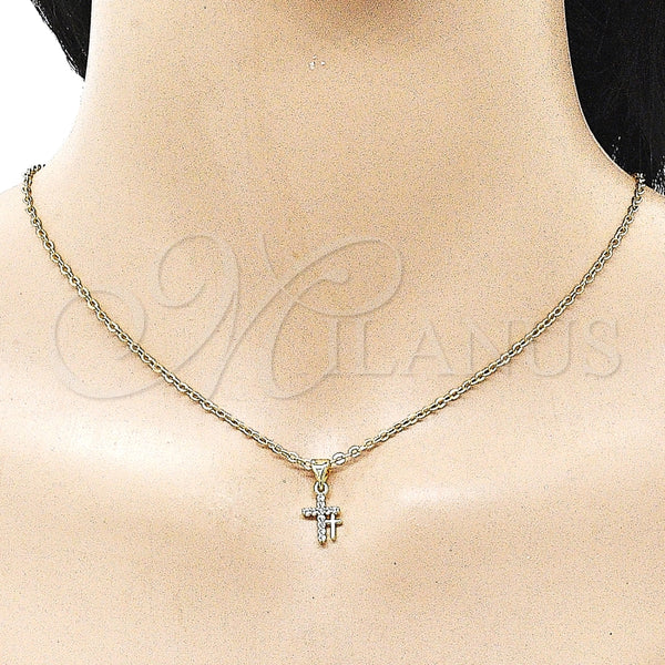Dije Religioso 05.213.0194 Oro Laminado, Diseño de Cruz, con Blanca Zirconia Cubica, Pulido, Tono Dorado