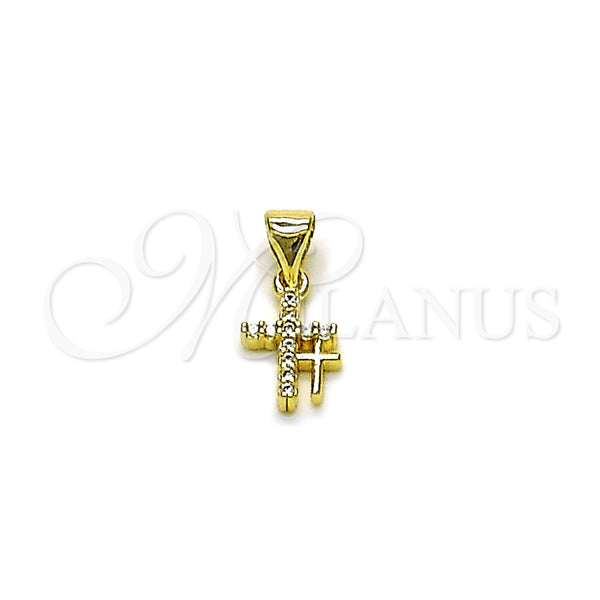 Dije Religioso 05.213.0194 Oro Laminado, Diseño de Cruz, con Blanca Zirconia Cubica, Pulido, Tono Dorado