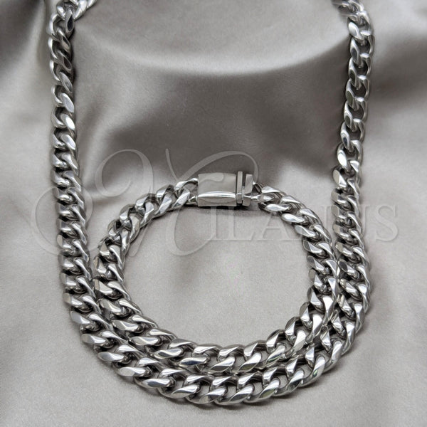 Collar y Pulsera 06.63.0313.30 Acero Inoxidable, Diseño de Miami Cubana, Pulido, Tono Plateado