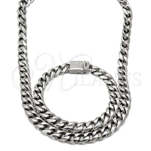 Collar y Pulsera 06.63.0313.30 Acero Inoxidable, Diseño de Miami Cubana, Pulido, Tono Plateado