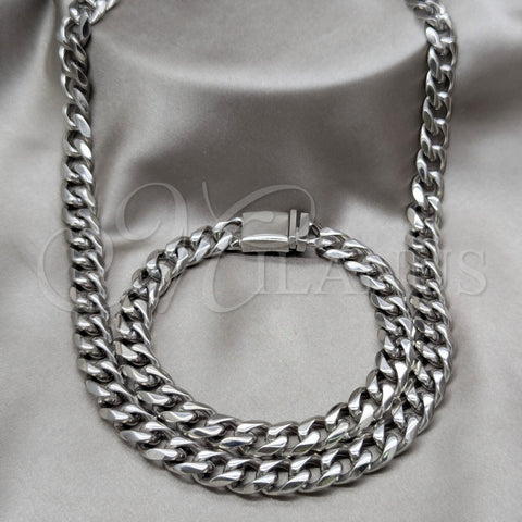 Collar y Pulsera 06.63.0313.30 Acero Inoxidable, Diseño de Miami Cubana, Pulido, Tono Plateado