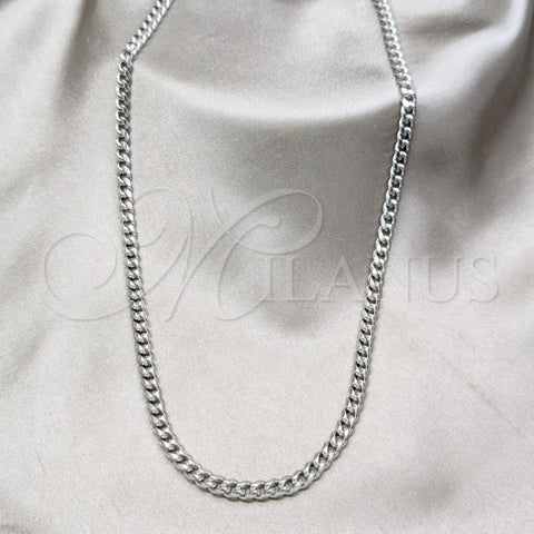 Collar y Pulsera 06.116.0088.22 Acero Inoxidable, Diseño de Miami Cubana, Pulido, Tono Plateado