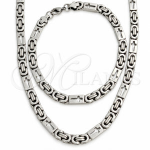 Collar y Pulsera 06.116.0029.22 Acero Inoxidable, Diseño de Cruz, Pulido, Tono Plateado