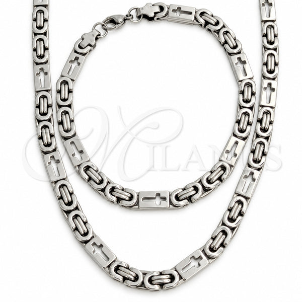 Collar y Pulsera 06.116.0029.22 Acero Inoxidable, Diseño de Cruz, Pulido, Tono Plateado