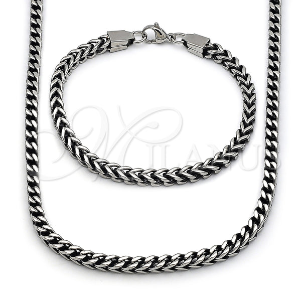 Collar y Pulsera 06.435.0008.24 Acero Inoxidable, Diseño de Square Franco, Pulido, Tono Plateado