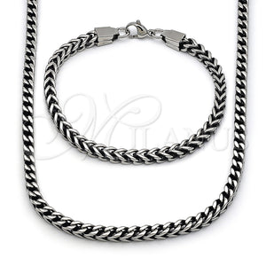 Collar y Pulsera 06.435.0008.24 Acero Inoxidable, Diseño de Square Franco, Pulido, Tono Plateado