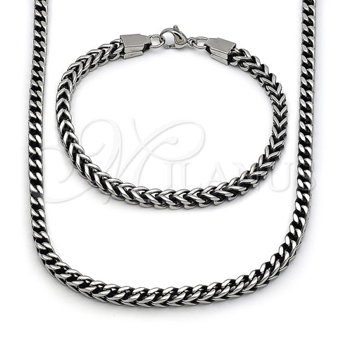 Collar y Pulsera 06.435.0008.24 Acero Inoxidable, Diseño de Square Franco, Pulido, Tono Plateado