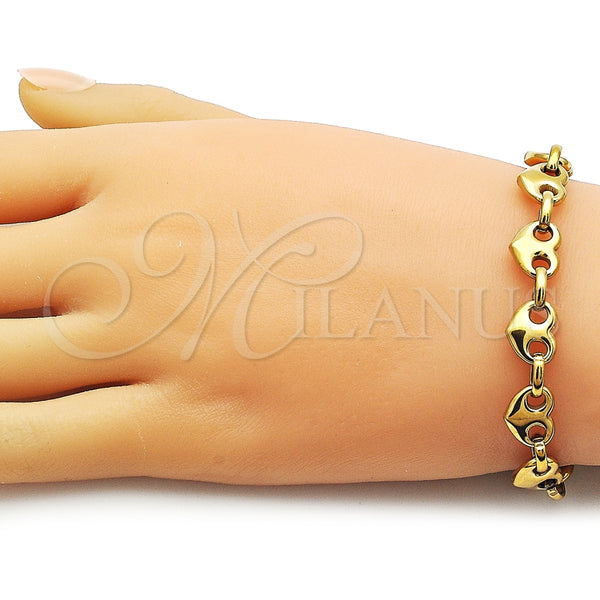 Pulsera Elegante 03.435.0013.07 Acero Inoxidable, Diseño de Corazón, Pulido, Tono Dorado (Thickness, 8 Inches Length)