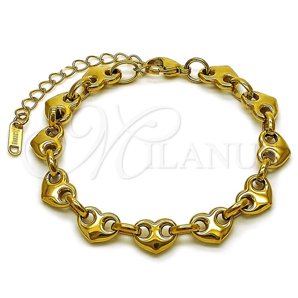 Pulsera Elegante 03.435.0013.07 Acero Inoxidable, Diseño de Corazón, Pulido, Tono Dorado (Thickness, 8 Inches Length)