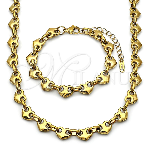 Collar y Pulsera 06.435.0006.24 Acero Inoxidable, Diseño de Corazón, Pulido, Tono Dorado