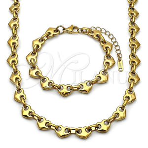 Collar y Pulsera 06.435.0006.24 Acero Inoxidable, Diseño de Corazón, Pulido, Tono Dorado