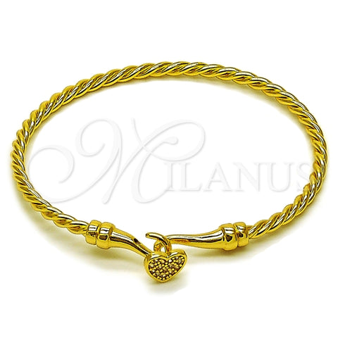 Aro Individual 07.282.0079.04 Oro Laminado, Diseño de Corazon, con Micro Pave Blanca, Pulido, Dorado