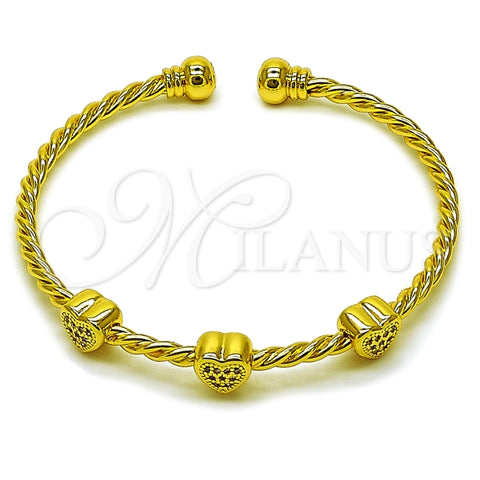 Aro Individual 07.282.0080 Oro Laminado, Diseño de Corazon, con Micro Pave Blanca, Pulido, Dorado