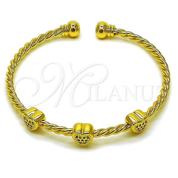 Aro Individual 07.282.0080 Oro Laminado, Diseño de Corazón y Torcido, con Blanca Micro Pave, Pulido, Tono Dorado (Thickness, One size fits all)