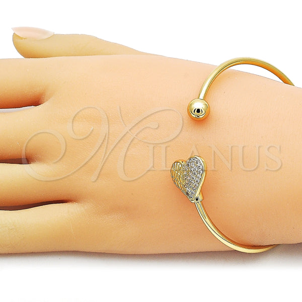 Aro Individual 07.282.0083 Oro Laminado, Diseño de Corazón y Bola, con Blanca Zirconia Cubica, Pulido, Tono Dorado (Thickness, One size fits all)